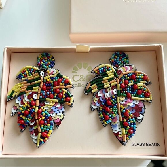 Jewelry - Boho California Rainbow Sequins Palm Bead Earrings
